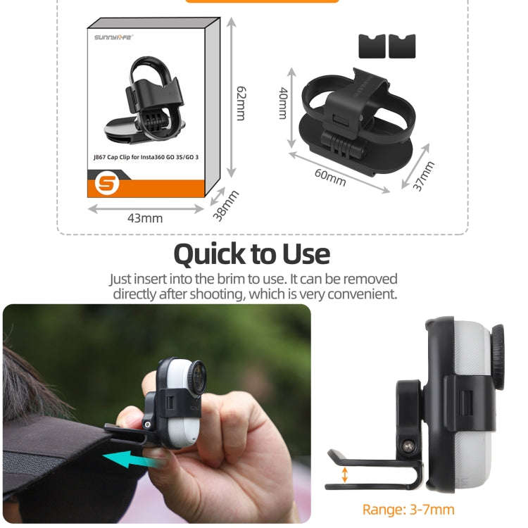 For Insta360 GO3 / GO 3S Sunnylife Baseball Hat Clip Mount Baseball Cap Clamp Quick Release Mount...