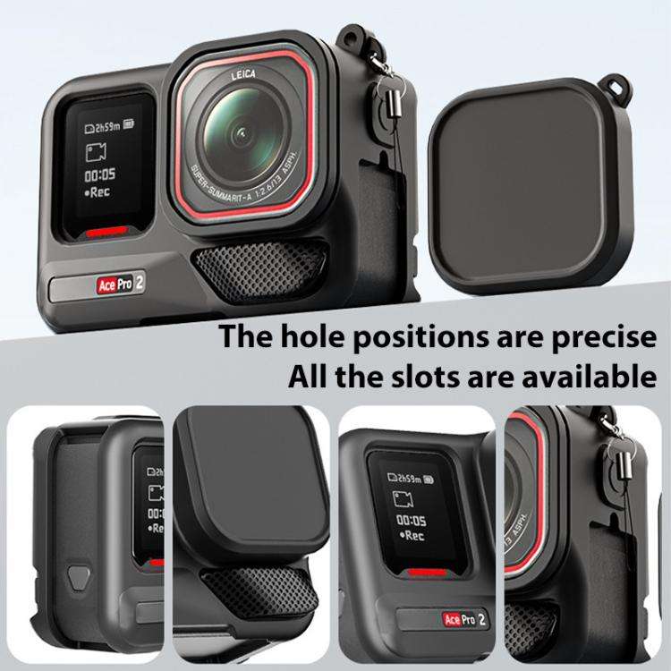 For Insta360 Ace Pro 2 Silicone Protective Case with Wrist Strap & Lens Cover (Black)