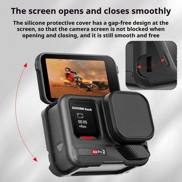 For Insta360 Ace Pro 2 Silicone Protective Case with Wrist Strap & Lens Cover (Black)