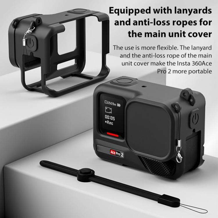 For Insta360 Ace Pro 2 Silicone Protective Case with Wrist Strap & Lens Cover (Black)