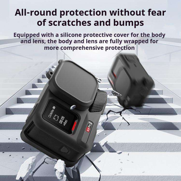 For Insta360 Ace Pro 2 Silicone Protective Case with Wrist Strap & Lens Cover (Black)