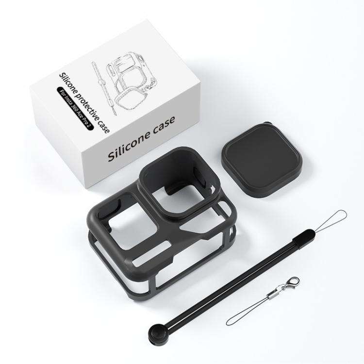 For Insta360 Ace Pro 2 Silicone Protective Case with Wrist Strap & Lens Cover (Black)