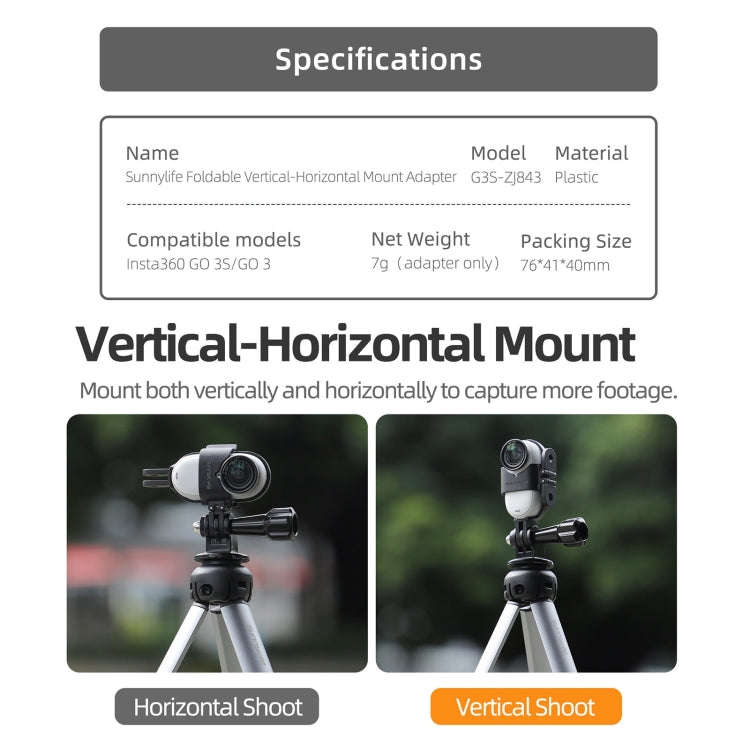 For Insta360 GO 3S / GO 3 Sunnylife Foldable Vertical-Horizontal Mount Adapter Protective Frame B...