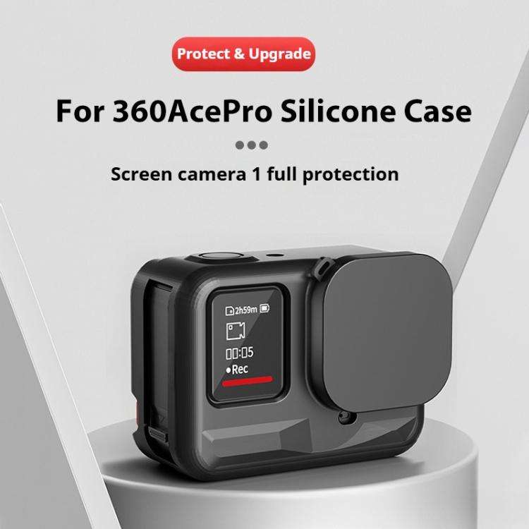 For Insta360 Ace Pro Silicone Protective Case with Wrist Strap & Lens Cover (Black)