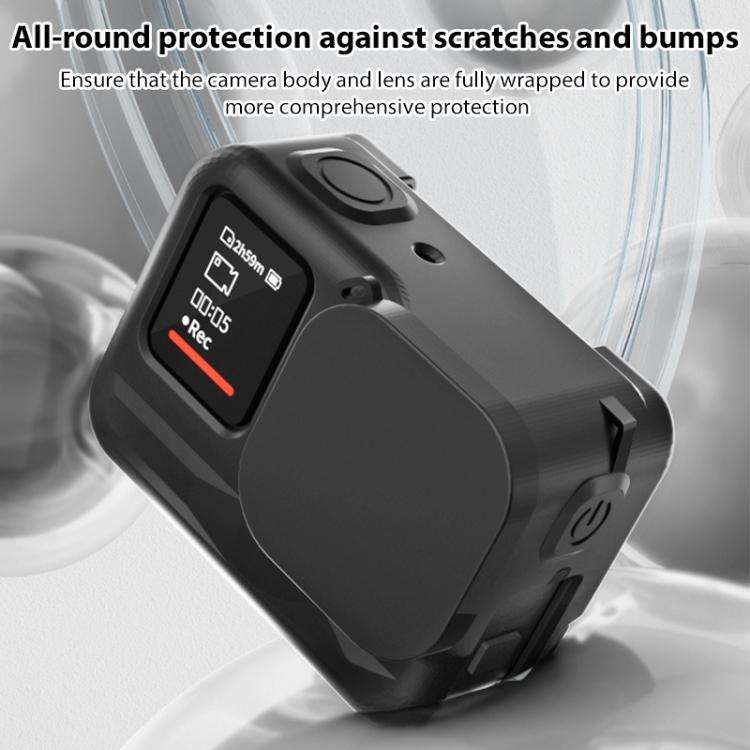 For Insta360 Ace Pro Silicone Protective Case with Wrist Strap & Lens Cover (Black)