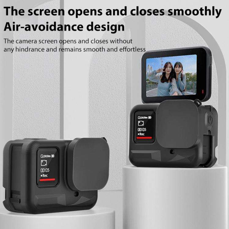 For Insta360 Ace Pro Silicone Protective Case with Wrist Strap & Lens Cover (Black)
