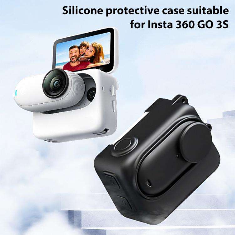 For Insta360 GO 3S Camera Charging Case Silicone Case with Lens Cap & Strap (Black)
