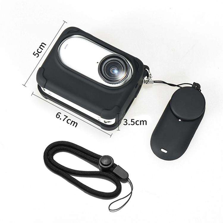For Insta360 GO 3S Camera Charging Case Silicone Case with Lens Cap & Strap (Black)