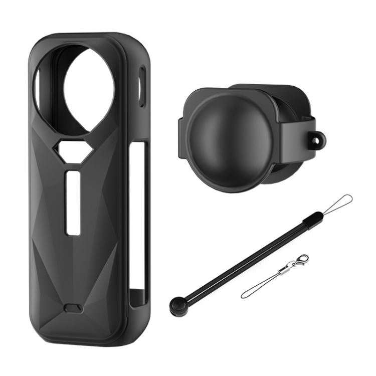 For Insta360 X5 Camera Body Cover Silicone Case with Lens Cover (Black)