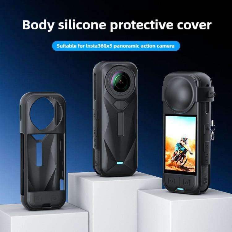 For Insta360 X5 Camera Body Cover Silicone Case with Lens Cover (Black)