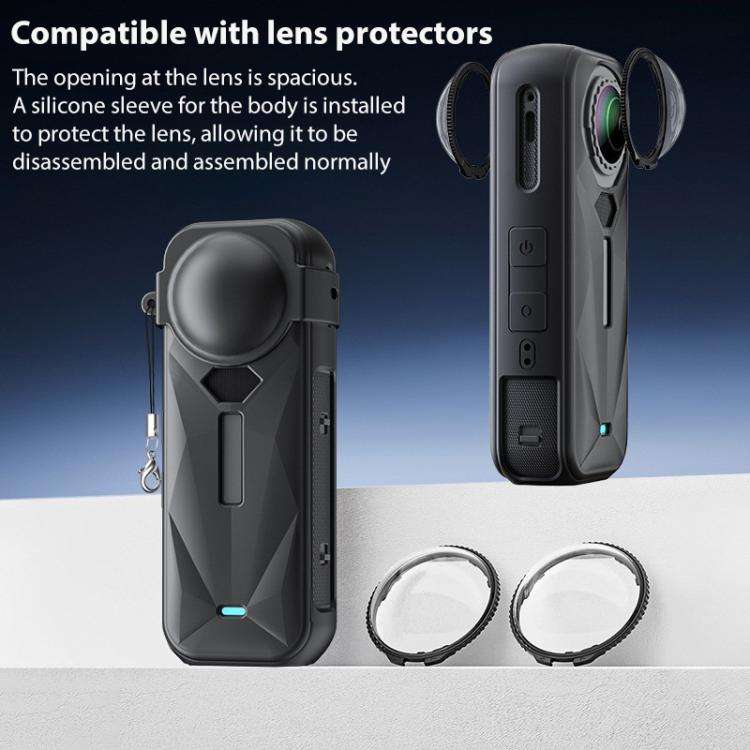 For Insta360 X5 Camera Body Cover Silicone Case with Lens Cover (Black)