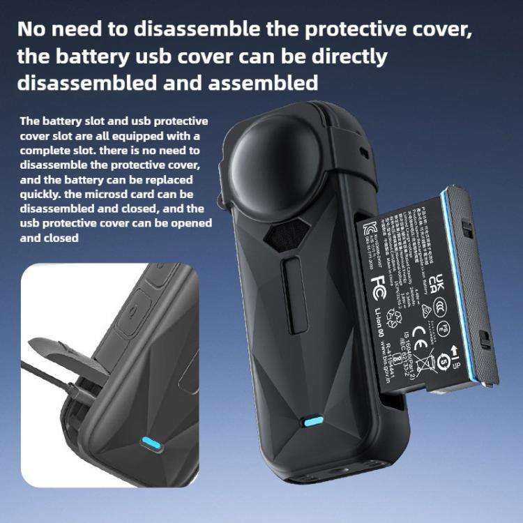 For Insta360 X5 Camera Body Cover Silicone Case with Lens Cover (Black)