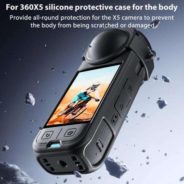 For Insta360 X5 Camera Body Cover Silicone Case with Lens Cover (Black)