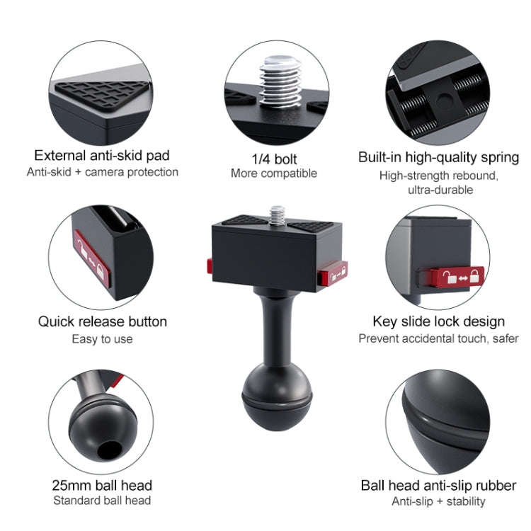 Metal Quick Release Base Adapter for GoPro, Insta360, DJI and Other Action Cameras (Black)