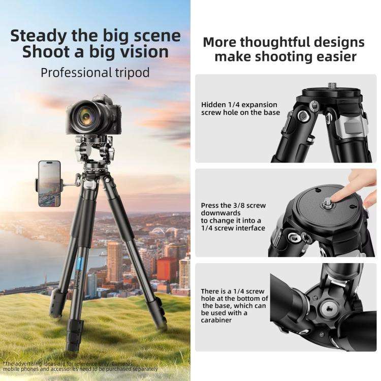 BEXIN RK294 Portable Collapsible Aluminum Alloy Camera Tripod (Black)