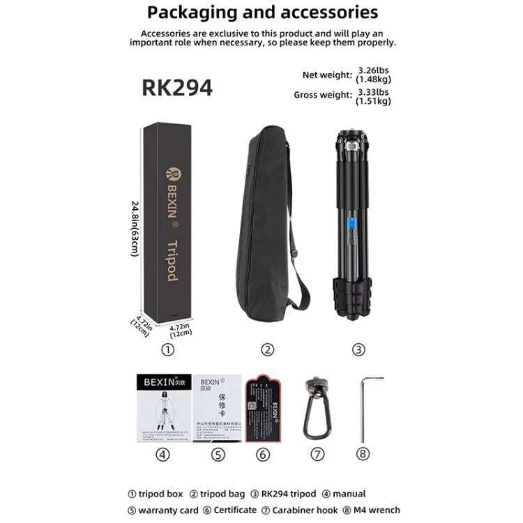 BEXIN RK294 Portable Collapsible Aluminum Alloy Camera Tripod (Black)