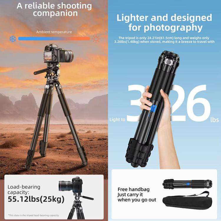 BEXIN RK294 Portable Collapsible Aluminum Alloy Camera Tripod (Black)