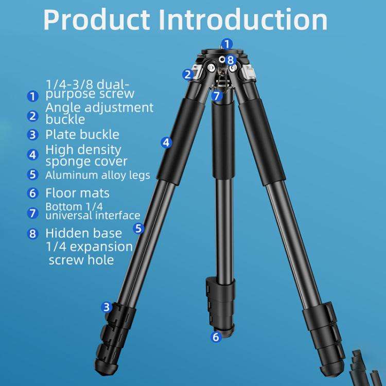 BEXIN RK264 Portable Collapsible Aluminum Alloy Camera Tripod (Black)