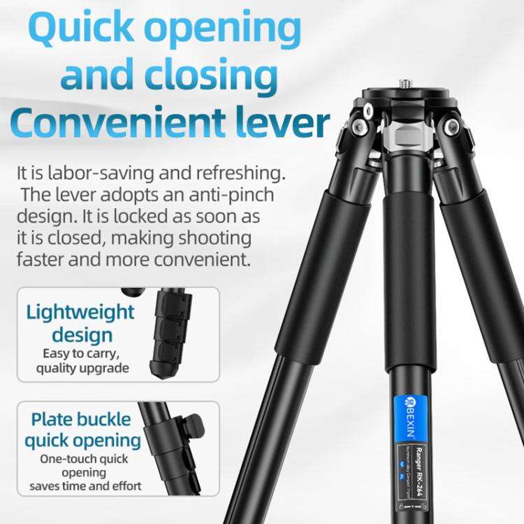 BEXIN RK264 Portable Collapsible Aluminum Alloy Camera Tripod (Black)