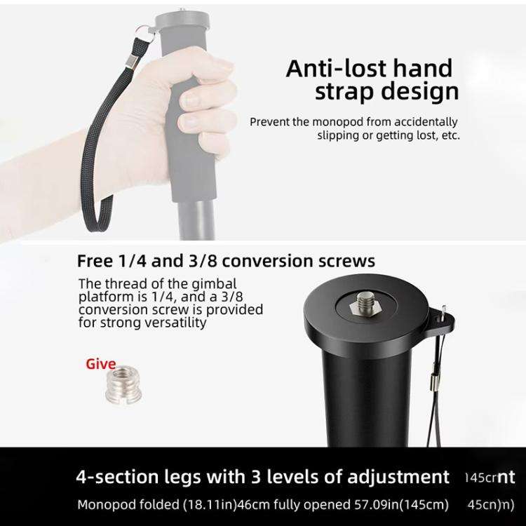 BEXIN P294B Portable Travel Outdoor DSLR Camera Aluminum Alloy Monopod Holder (Black)