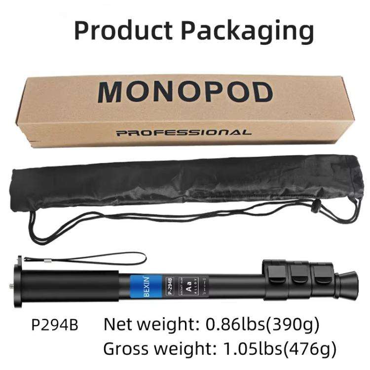 BEXIN P294B Portable Travel Outdoor DSLR Camera Aluminum Alloy Monopod Holder (Black)
