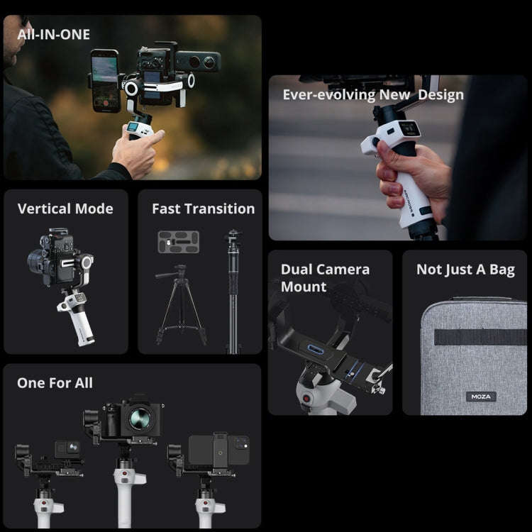 MOZA AirCross S 3 Axis Foldable Handheld Gimbal Stabilizer for DSLR Cameras and Smart Phone (White)