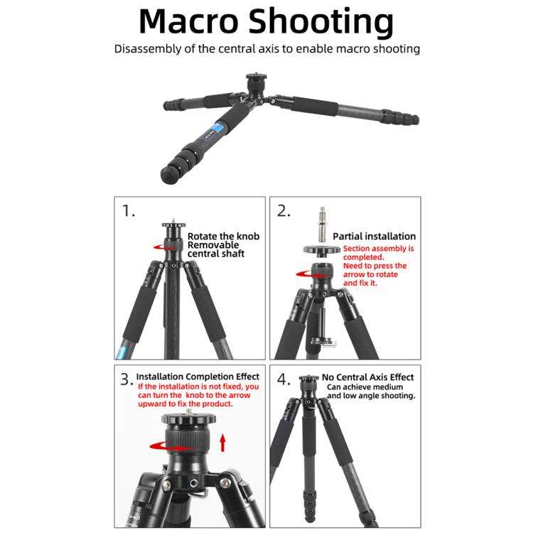 BEXIN W-334C Portable DSLR Camera 2 in 1 Carbon Fiber Tripod Detachable Monopod (Black)