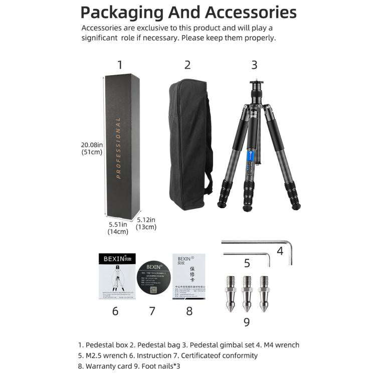 BEXIN W-334C Portable DSLR Camera 2 in 1 Carbon Fiber Tripod Detachable Monopod (Black)
