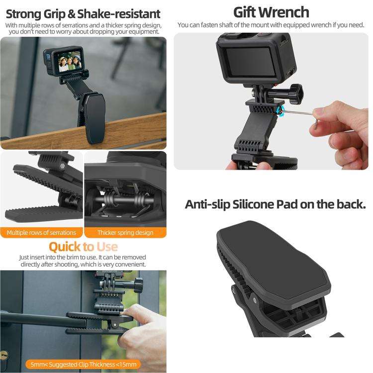 Sunnylife Stretchable Backpack Clip Rotatable Magnetic Mount Action Camera Holder Vlog Mount (Black)