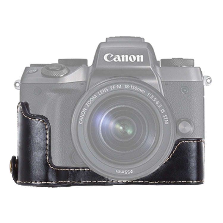 1/4 inch Thread PU Leather Camera Half Case Base for Canon EOS M5(Black)