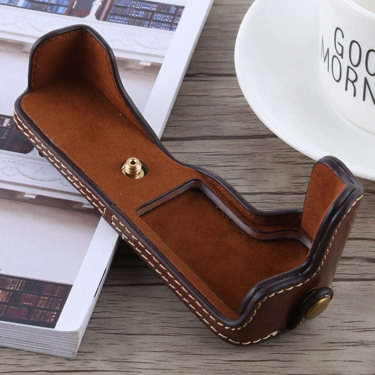 1/4 inch Thread PU Leather Camera Half Case Base for Canon EOS M5(Coffee)