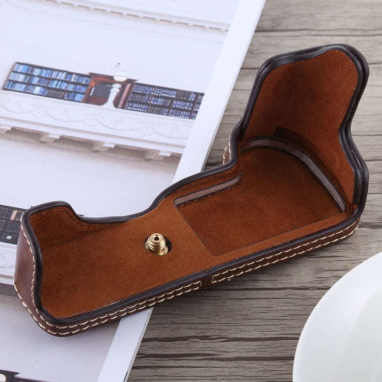 1/4 inch Thread PU Leather Camera Half Case Base for Canon EOS M5(Coffee)