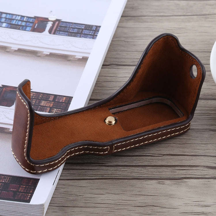 1/4 inch Thread PU Leather Camera Half Case Base for Canon G7 X Mark II (Coffee)