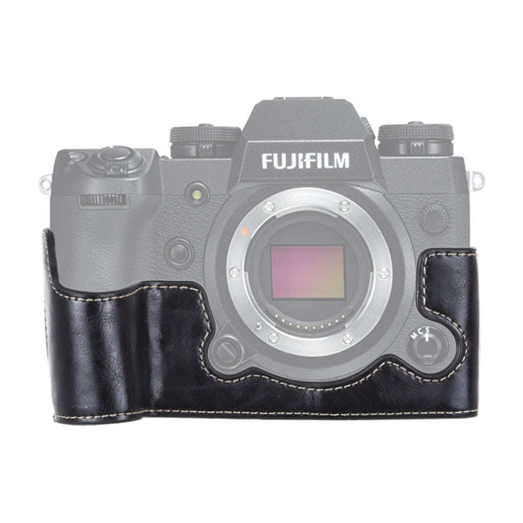 1/4 inch Thread PU Leather Camera Half Case Base for FUJIFILM X-H1 (Black)