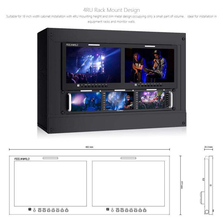 FEELWORLD D101 PLUS Dual 10.1 inch 4RU Rackmount Monitor 4K HDMI SDI 1920 x 1200 IPS Monitor (EU ...