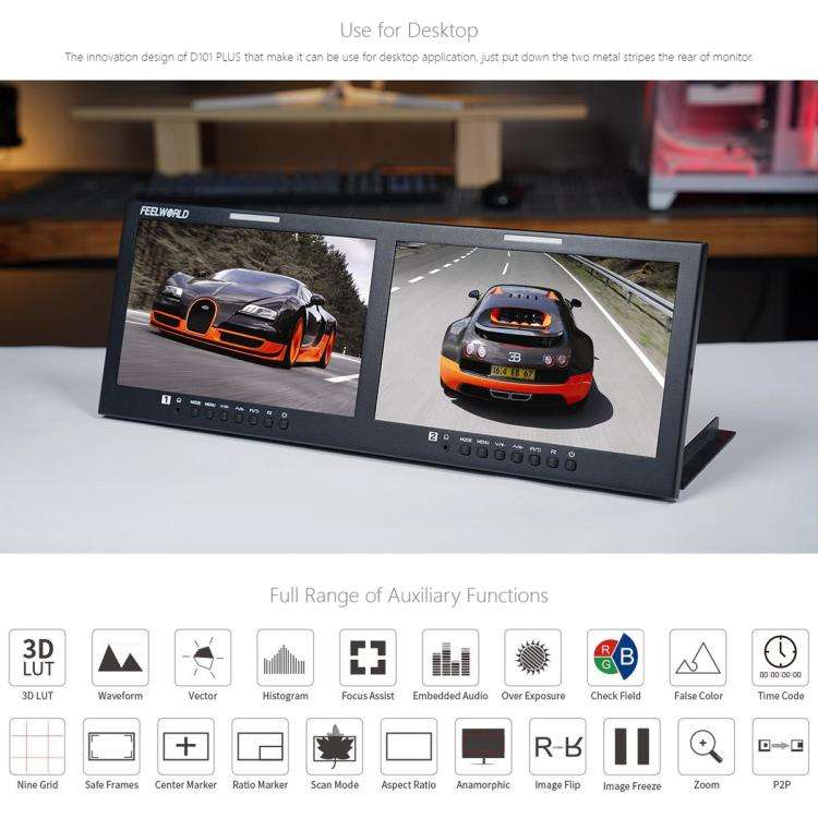 FEELWORLD D101 PLUS Dual 10.1 inch 4RU Rackmount Monitor 4K HDMI SDI 1920 x 1200 IPS Monitor (EU ...