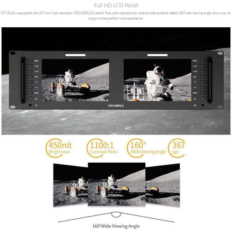 FEELWORLD D71 PLUS Dual 7 inch 3RU Rackmount Monitor 4K HDMI SDI 1920 x 1200 IPS Monitor (UK Plug)