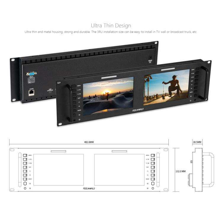 FEELWORLD D71 PLUS Dual 7 inch 3RU Rackmount Monitor 4K HDMI SDI 1920 x 1200 IPS Monitor (UK Plug)