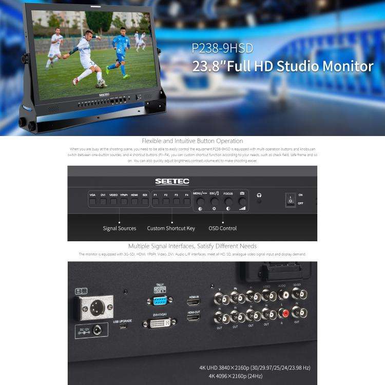 SEETEC P238-9HSD 23.8 inch 3G-SDI 4K HDMI Pro Broadcast LCD Monitor IPS Full HD 1920x1080 Monitor...