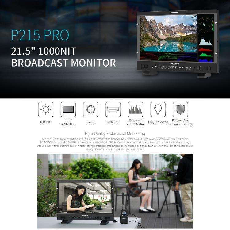 SEETEC P215 PRO 21.5 inch 1000nit High Bright Broadcast Monitor Full HD 1920x1080 Monitor(EU Plug)