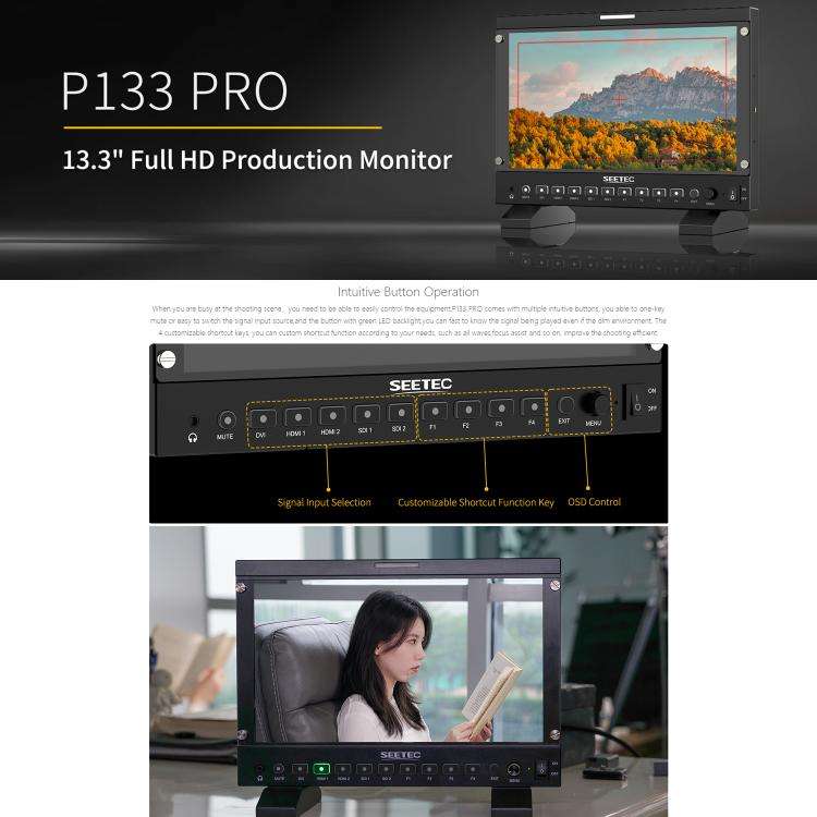 SEETEC P133 PRO 13.3 inch 1000nit High Bright Broadcast Monitor Full HD 1920x1080 Monitor (EU Plug)