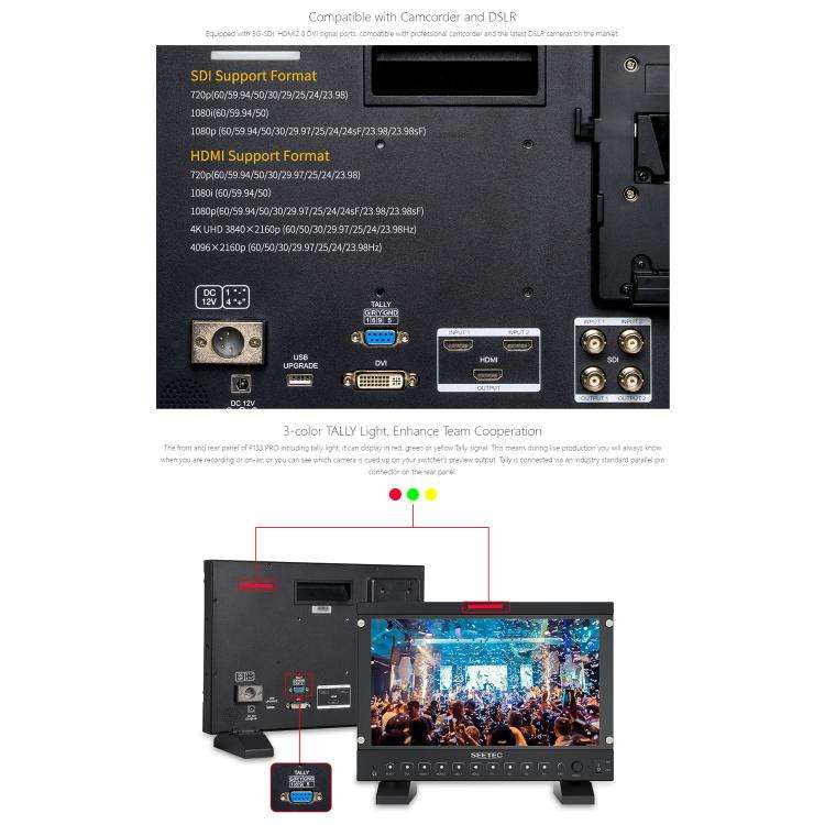 SEETEC P133 PRO 13.3 inch 1000nit High Bright Broadcast Monitor Full HD 1920x1080 Monitor (EU Plug)