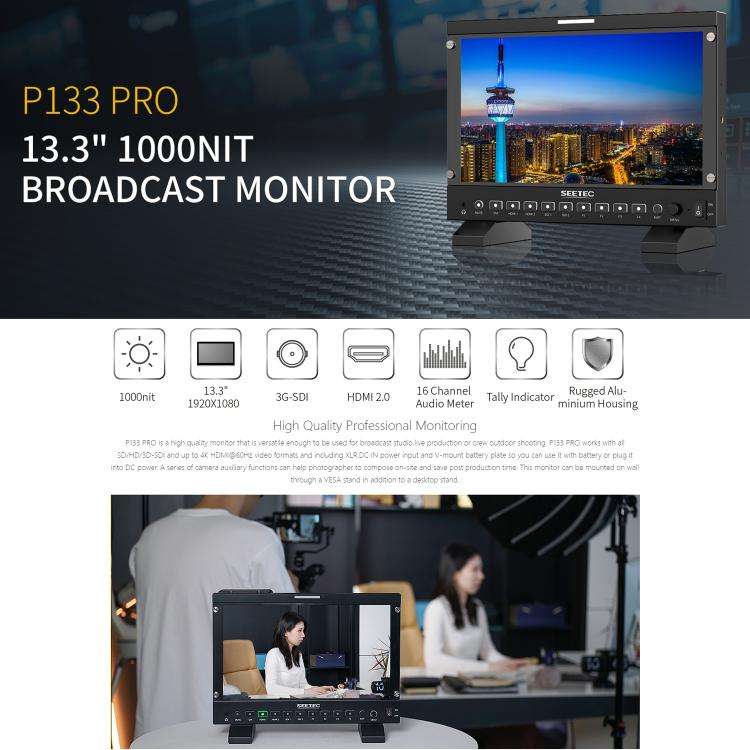 SEETEC P133 PRO 13.3 inch 1000nit High Bright Broadcast Monitor Full HD 1920x1080 Monitor (EU Plug)