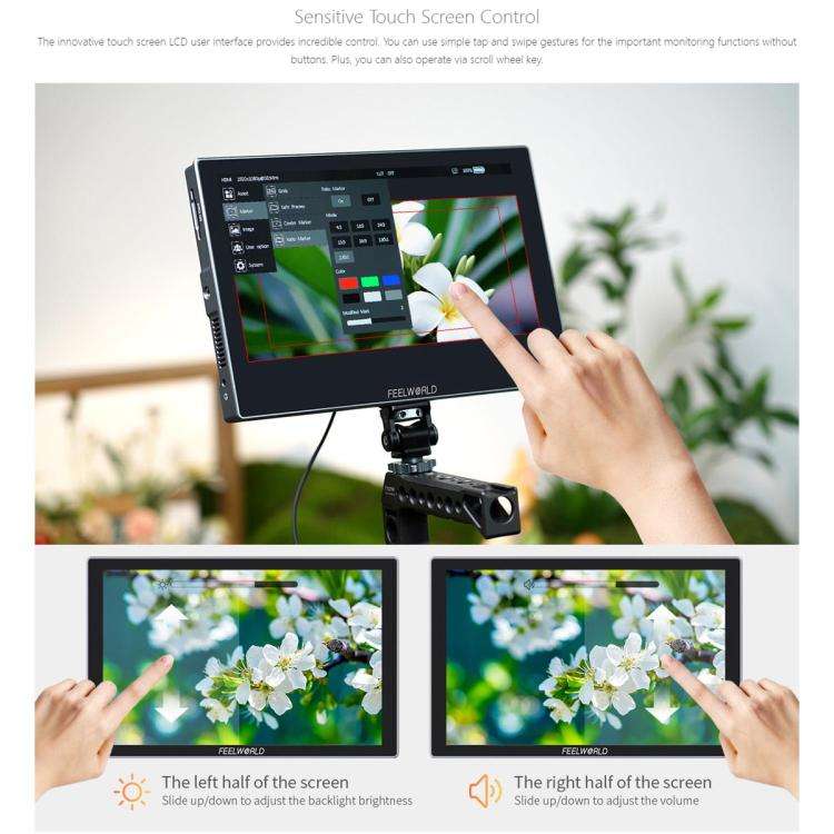 FEELWORLD S10 10.1 inch 12G SDI HDMI2.0 Camera Field Monitor High Brightness 1200nit Touchscreen ...