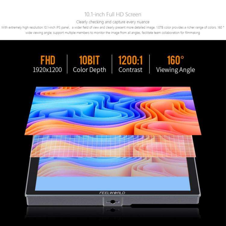 FEELWORLD S10 10.1 inch 12G SDI HDMI2.0 Camera Field Monitor High Brightness 1200nit Touchscreen ...