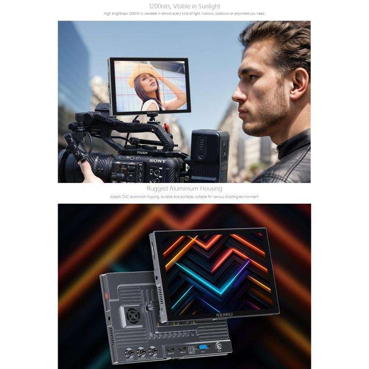 FEELWORLD S10 10.1 inch 12G SDI HDMI2.0 Camera Field Monitor High Brightness 1200nit Touchscreen ...