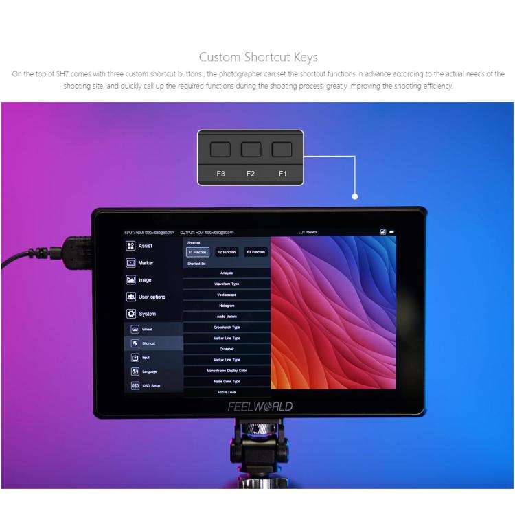 FEELWORLD SH7 7 inch Ultra Bright 2200nit On-camera Monitor SDI HDMI Cross Conversion Monitor (Bl...