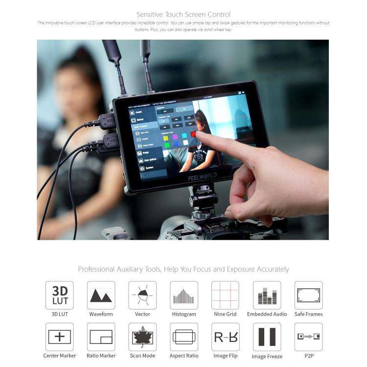FEELWORLD SH7 7 inch Ultra Bright 2200nit On-camera Monitor SDI HDMI Cross Conversion Monitor (Bl...