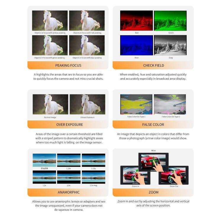 FEELWORLD SH7 7 inch Ultra Bright 2200nit On-camera Monitor SDI HDMI Cross Conversion Monitor (Bl...