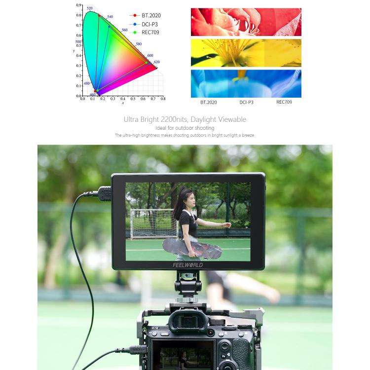 FEELWORLD SH7 7 inch Ultra Bright 2200nit On-camera Monitor SDI HDMI Cross Conversion Monitor (Bl...